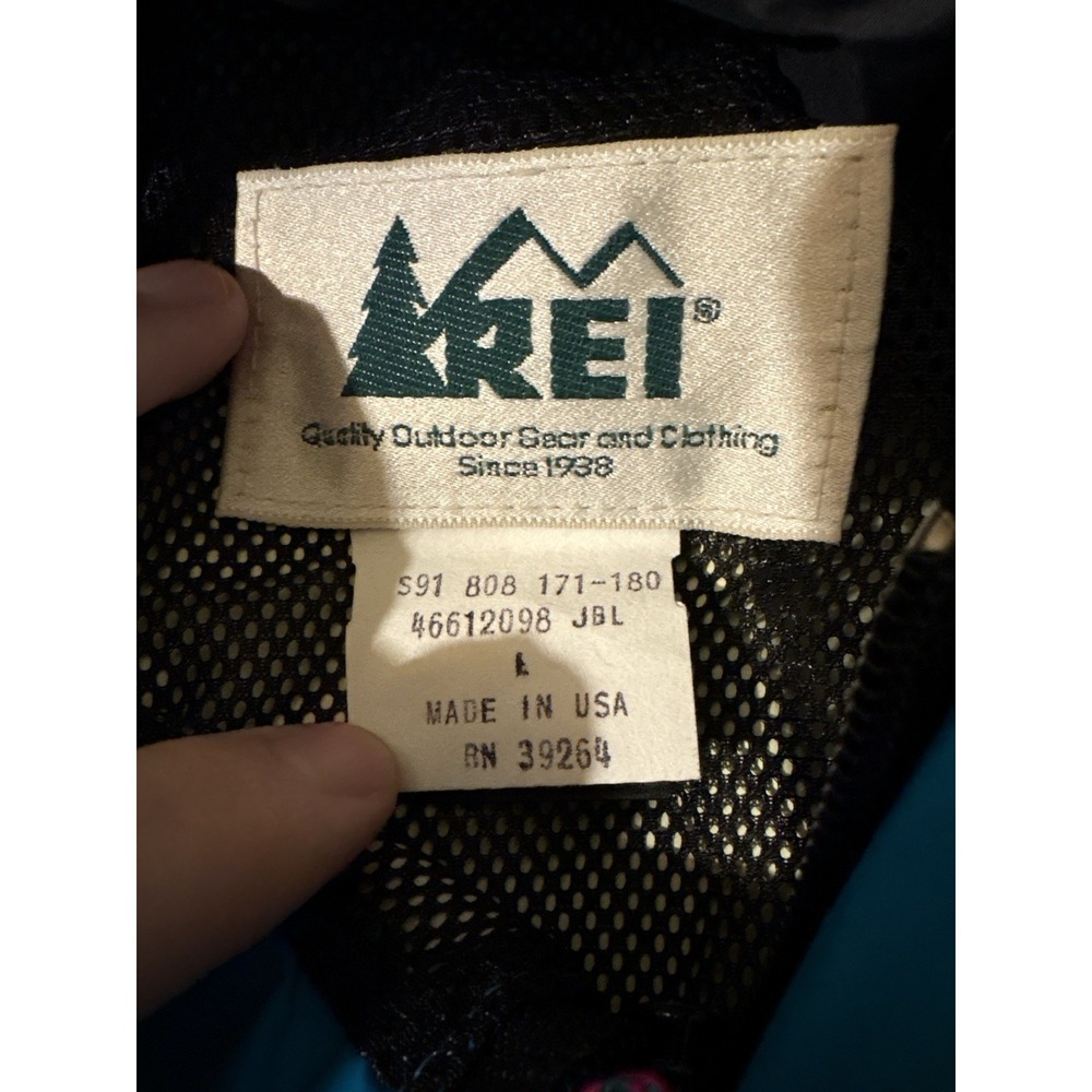 VTG REI Men's L Black/Blue Colorblock Windbreaker Hooded 90s Made in USA Goretex - Picture 3 of 14